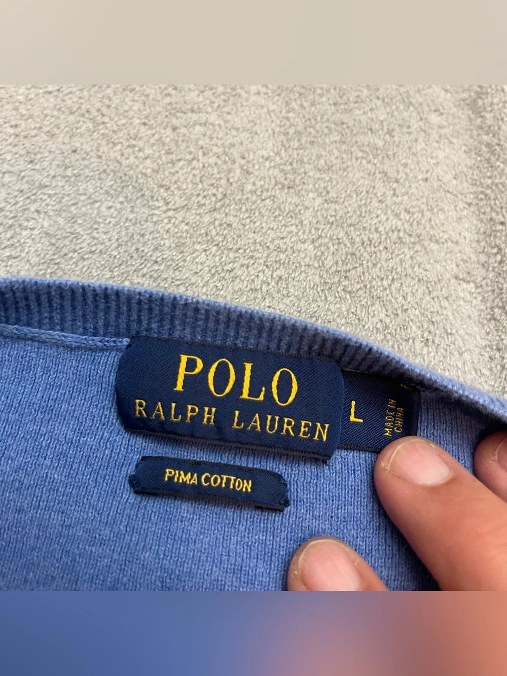 Polo Ralph Lauren Mens Size Large Blue V Neck Pima Cotton Sweater Pullover